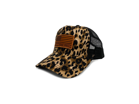 Cheetah Leather American Flag Patch Snapback